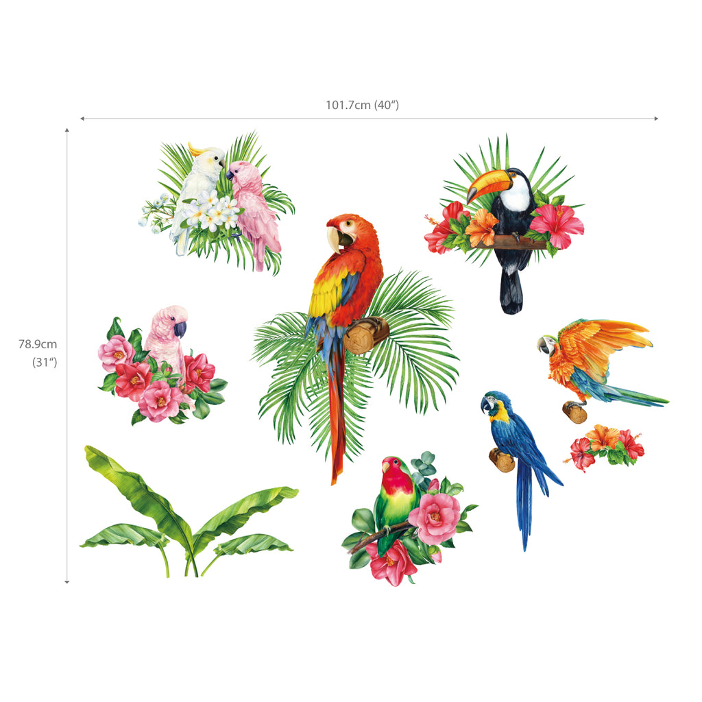 Tropical Plants and Parrots Wall Stickers