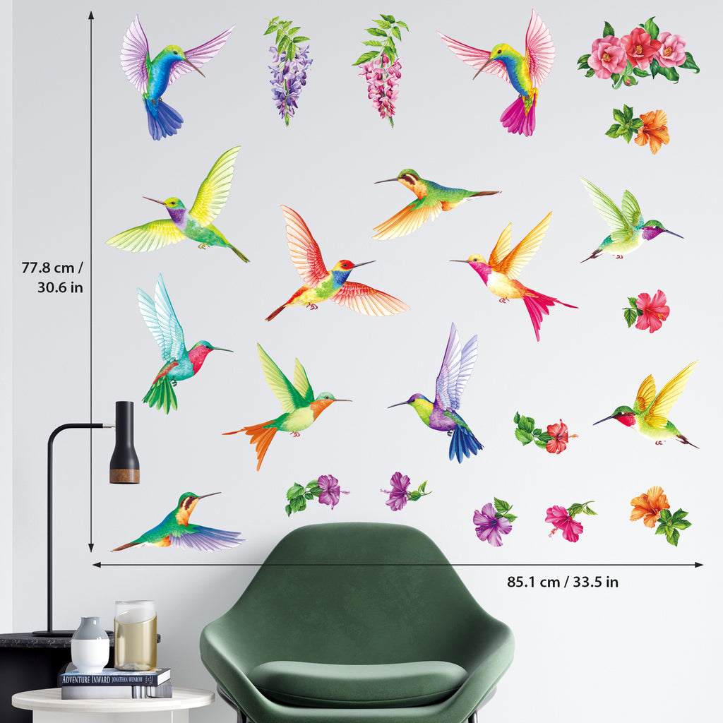 Tropical Flowers and Hummingbirds Wall Stickers
