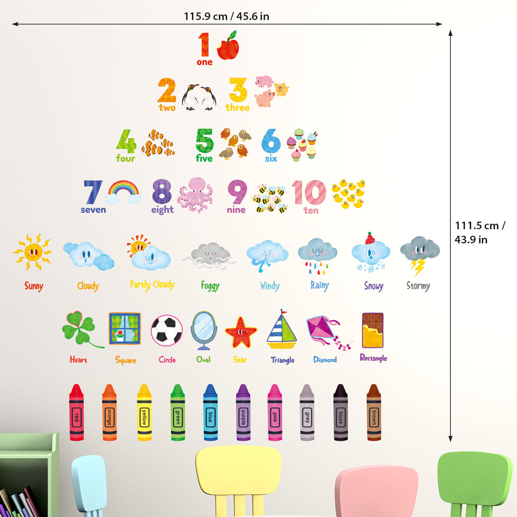 Numbers, Crayons, Weather and Shape Wall Stickers