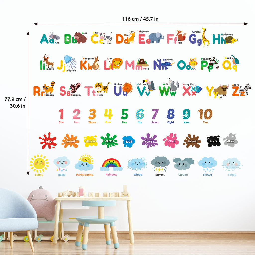 Alphabet Numbers Colours Weather Wall Stickers