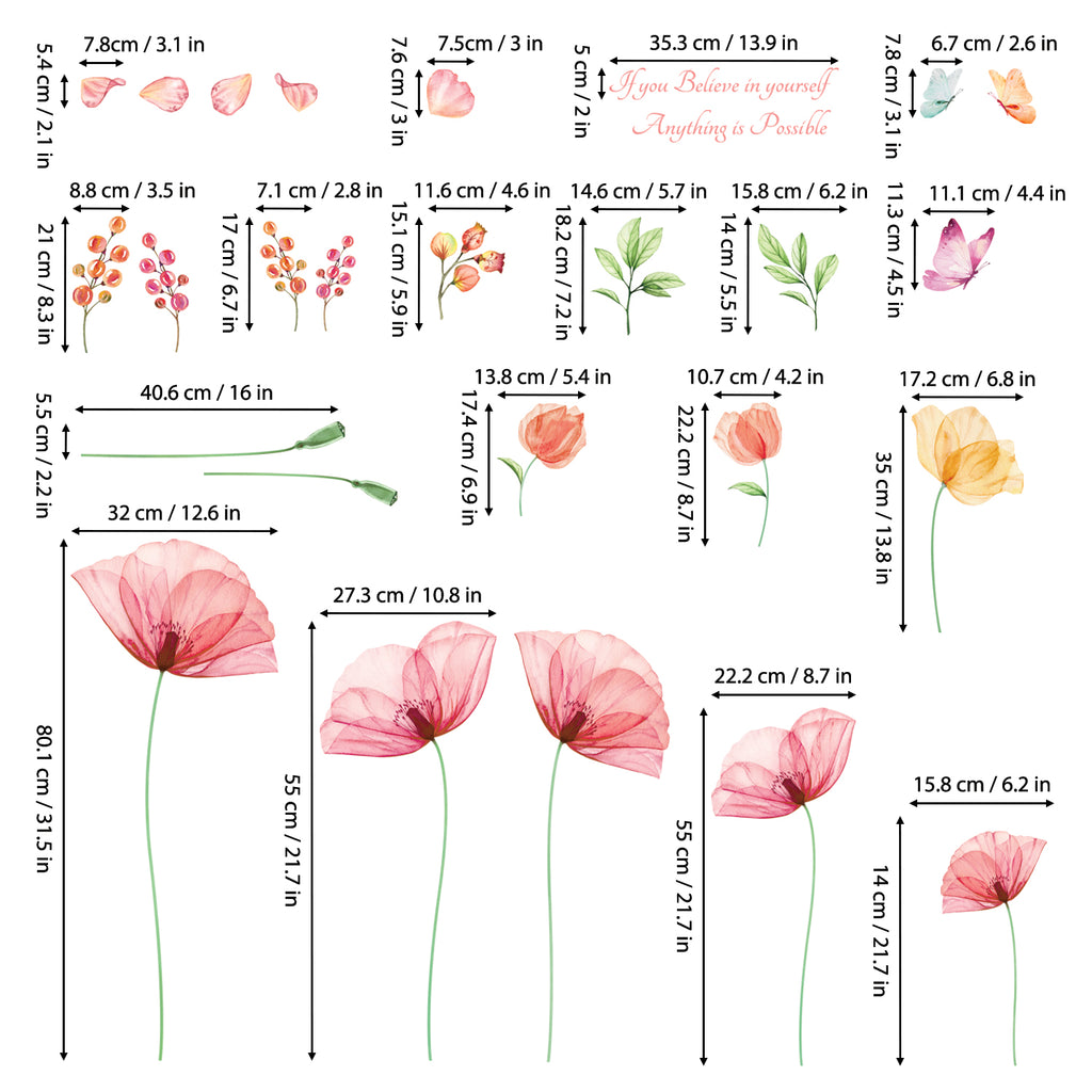 Light Pink X-ray Flowers Wall Stickers