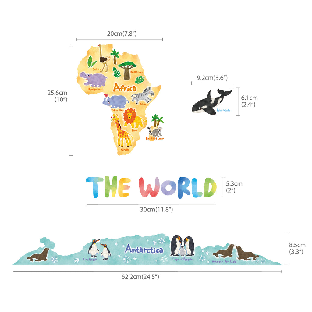 Animal World Map Wall Stickers (Large)