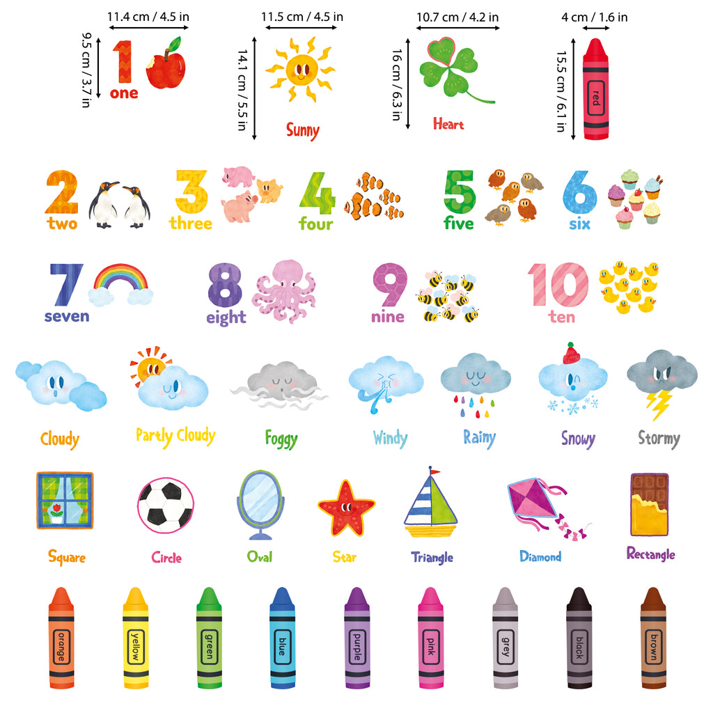 Numbers, Crayons, Weather and Shape Wall Stickers