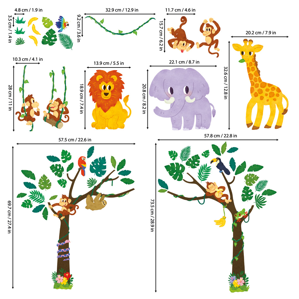 Jungle Animals and Tree Wall Stickers