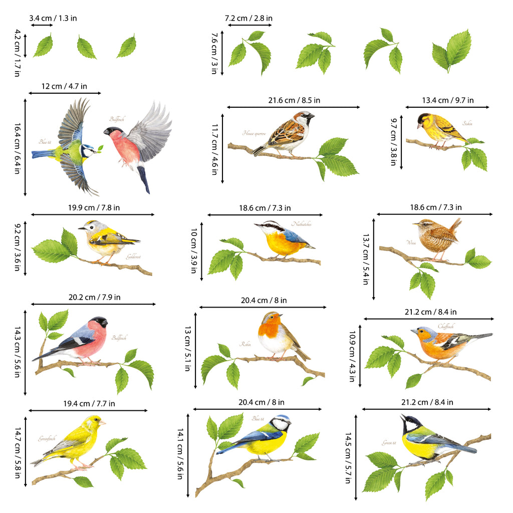 Garden Birds on Short Branches Wall Stickers
