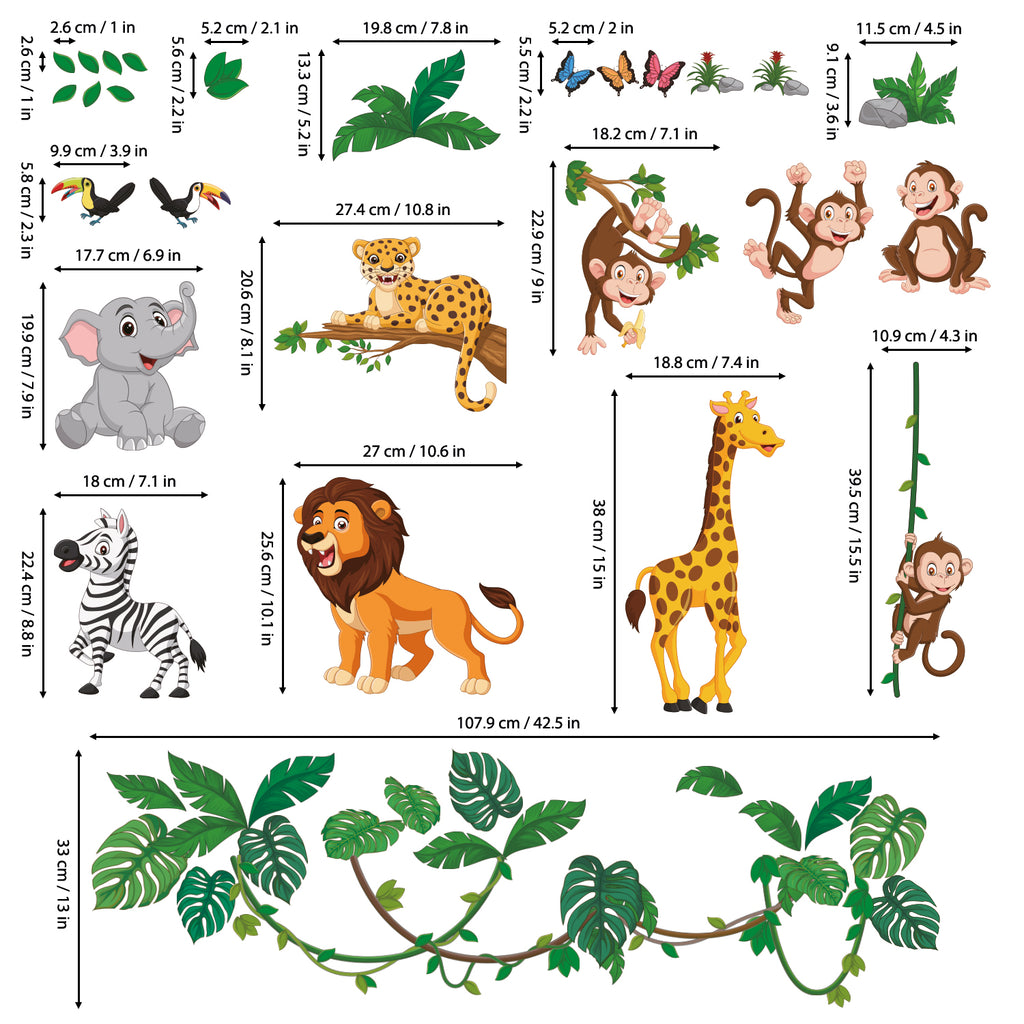 Jungle Animal Cartoon Wall Stickers