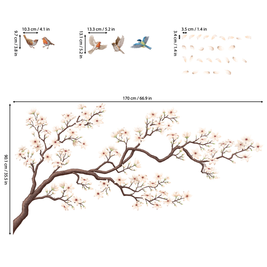 Oriental Flower Tree Wall Stickers