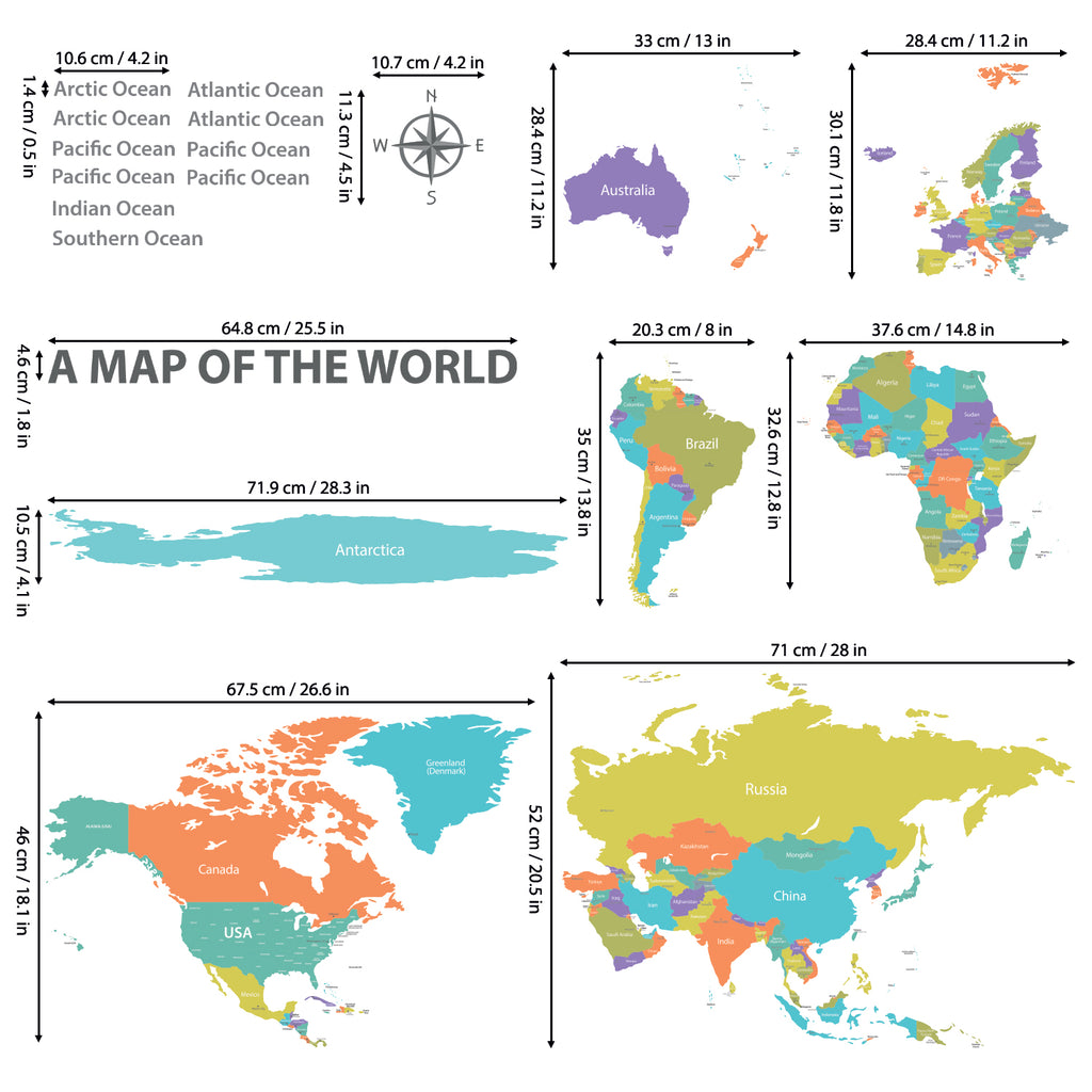 Colourful World Map Wall Stickers
