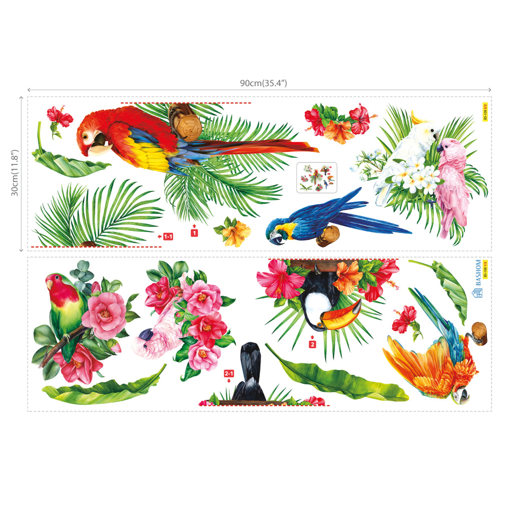 Tropical Plants and Parrots Wall Stickers