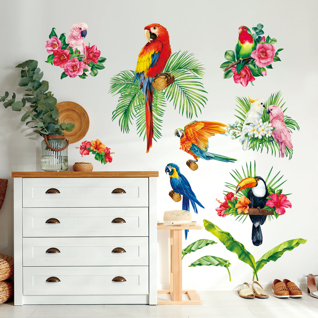 Tropical Plants and Parrots Wall Stickers