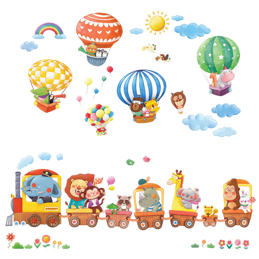 Animal Train & Hot Air Balloons Nursery Wall Stickers