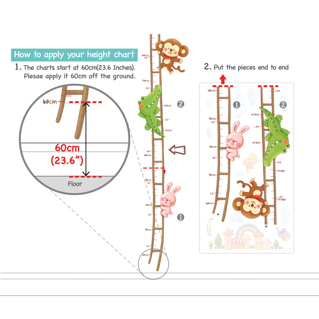 Animal Hot Air Balloons Height Chart Wall Stickers