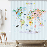 Animal World Map, Kids Shower Curtain set