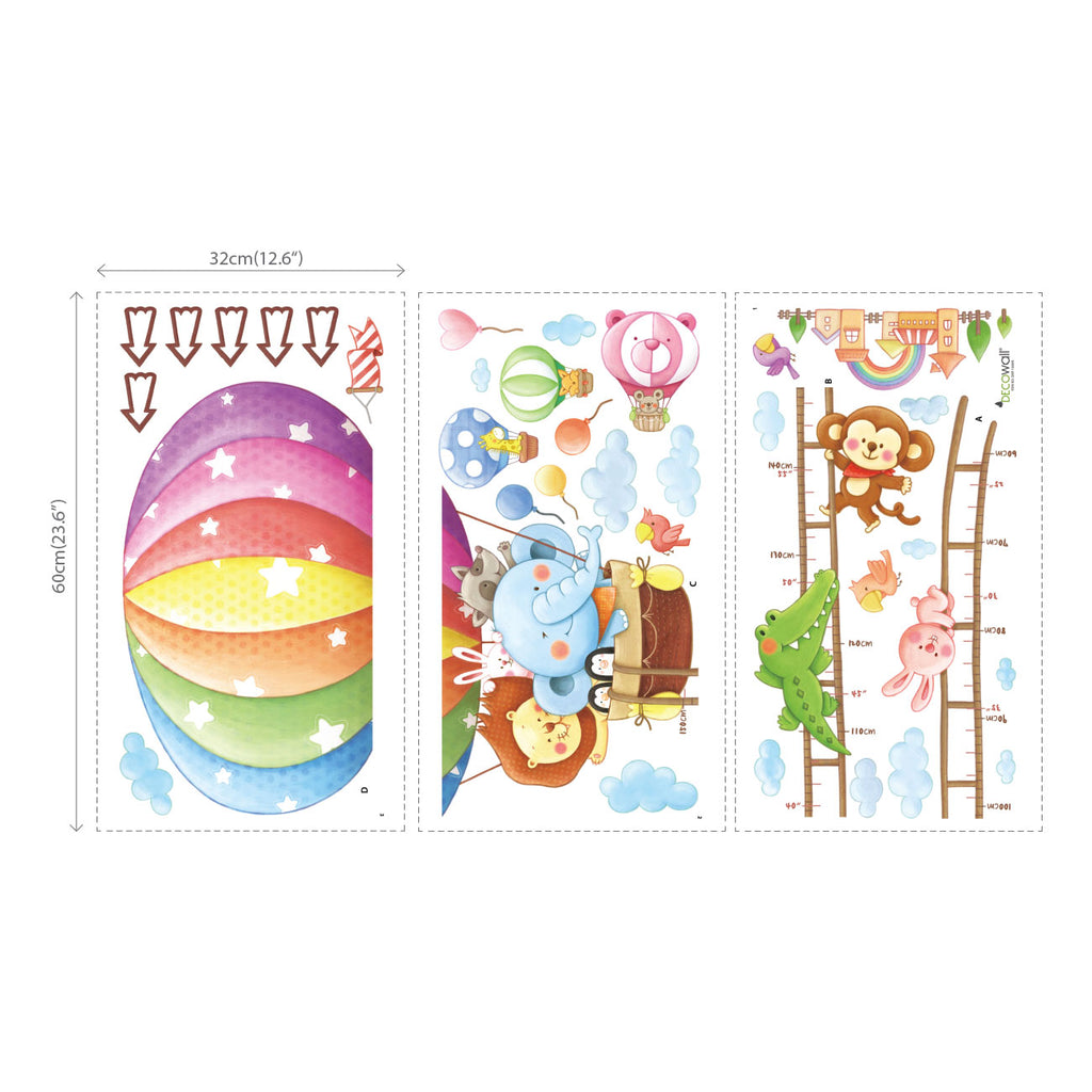 Animal Hot Air Balloons Height Chart Wall Stickers