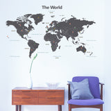 Modern Grey World Map Wall Stickers (Xlarge)