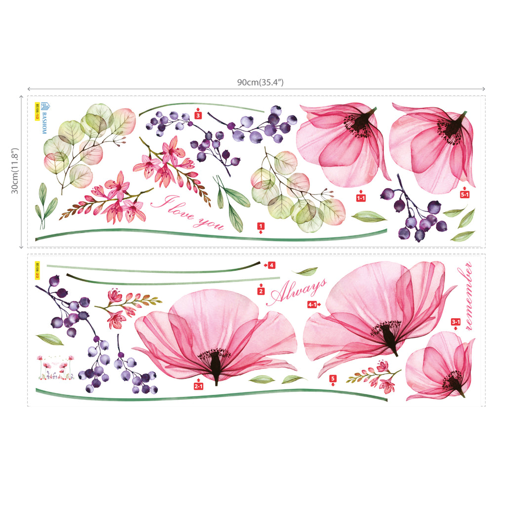 X-ray Pink Flowers Wall Stickers