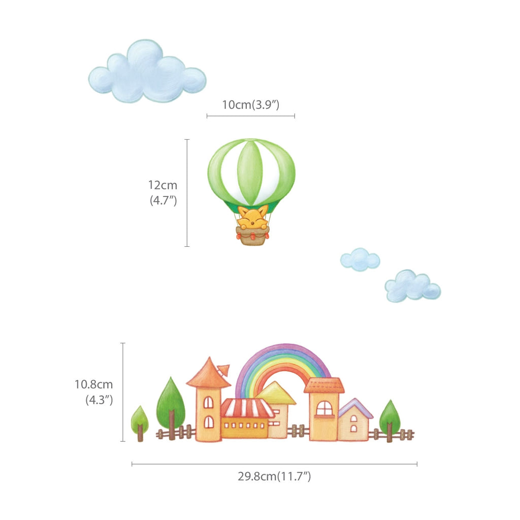Animal Hot Air Balloons Height Chart Wall Stickers