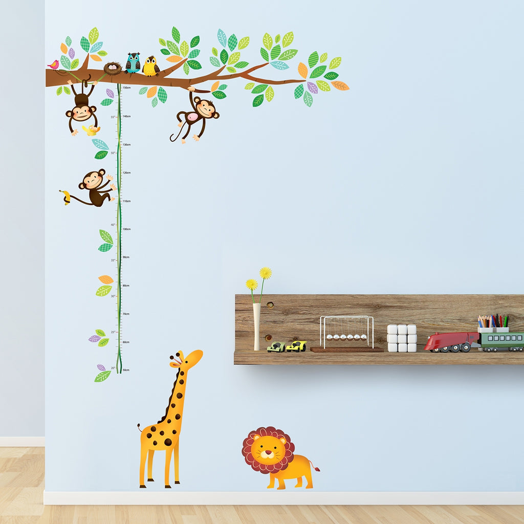 Little Monkeys Tree & Animals Height Chart Wall Stickers