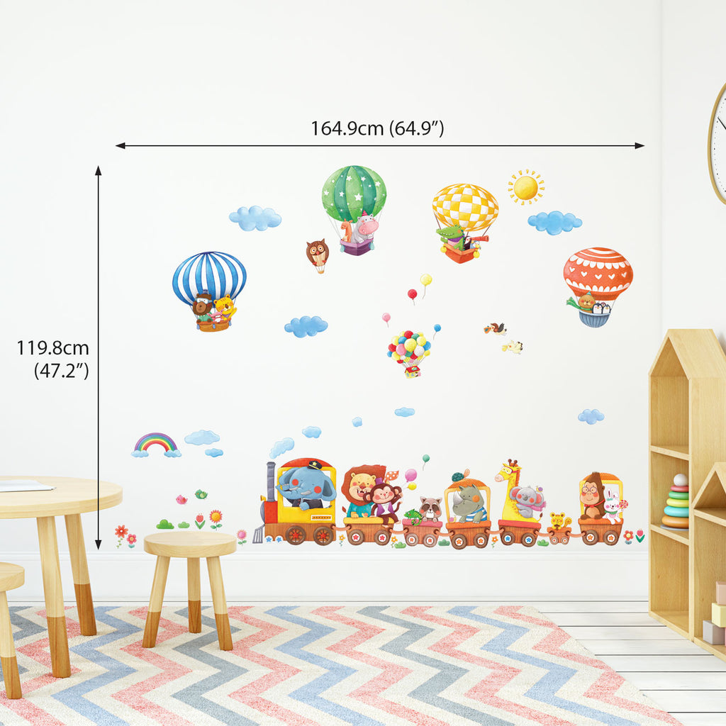 Animal Train & Hot Air Balloons Nursery Wall Stickers