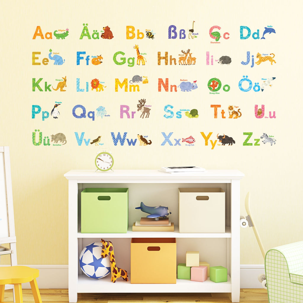 Watercolour Animal German Alphabet Wall Stickers