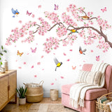 Pink flowers and Bird Wall Stickers