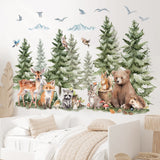 Pine trees and Forest animals Wall Stickers