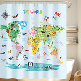 Animal World Map, Kids Shower Curtain set