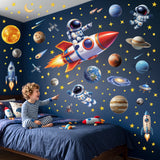 DECOWALL Space Wall Stickers – Astronaut, Rocket, Solar System Planets & Stars (SG4-2605)