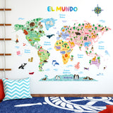 Spanish Animal World Map Wall Stickers