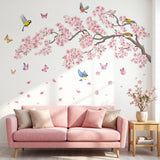 Pink flowers and Bird Wall Stickers