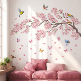 Pink flowers and Bird Wall Stickers