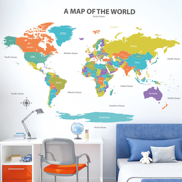 Colourful World Map Wall Stickers – DECOWALL