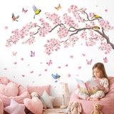 Pink flowers and Bird Wall Stickers