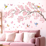 Pink flowers and Bird Wall Stickers