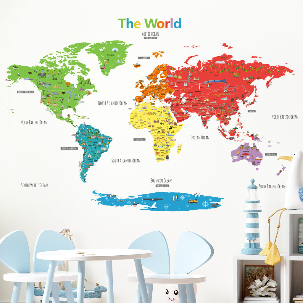 Landmark World Map Wall Stickers DECOWALL Landmark World Map Wall Stickers DECOWALL