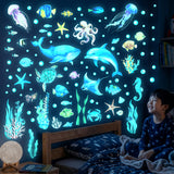 DECOWALL Glow-in-the-Dark Underwater Sea Animals Wall Stickers(GDS4-8097)