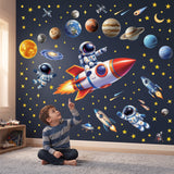 DECOWALL Space Wall Stickers – Astronaut, Rocket, Solar System Planets & Stars (SG4-2605)