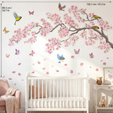 Pink flowers and Bird Wall Stickers