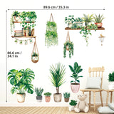 DECOWALL Green Pot Plants Leaves Wall Decals (SG2-2411)