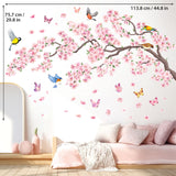 Pink flowers and Bird Wall Stickers