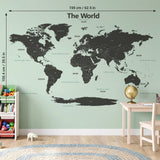 Modern Grey World Map Wall Stickers (Xlarge)