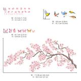 Pink flowers and Bird Wall Stickers