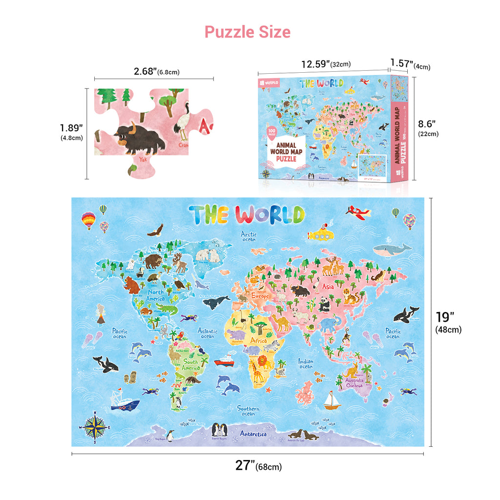 Animal World Map Jigsaw Puzzle for Kids