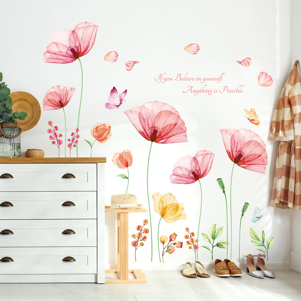 Light Pink X-ray Flowers Wall Stickers