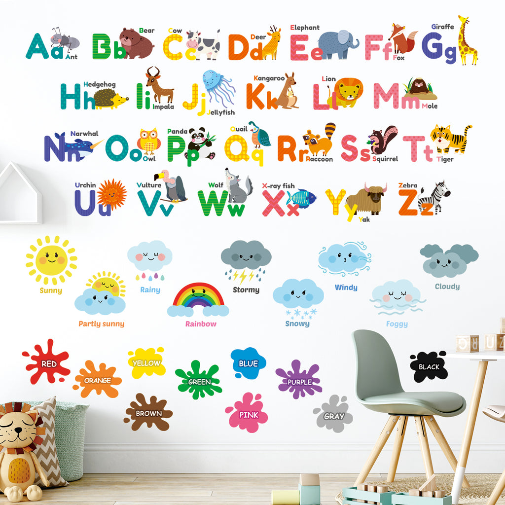 Animal ABC Stickers English Weather Wall Removable Kids Self