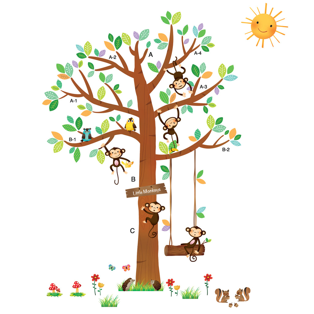 5 Little Monkeys Tree Wall Stickers