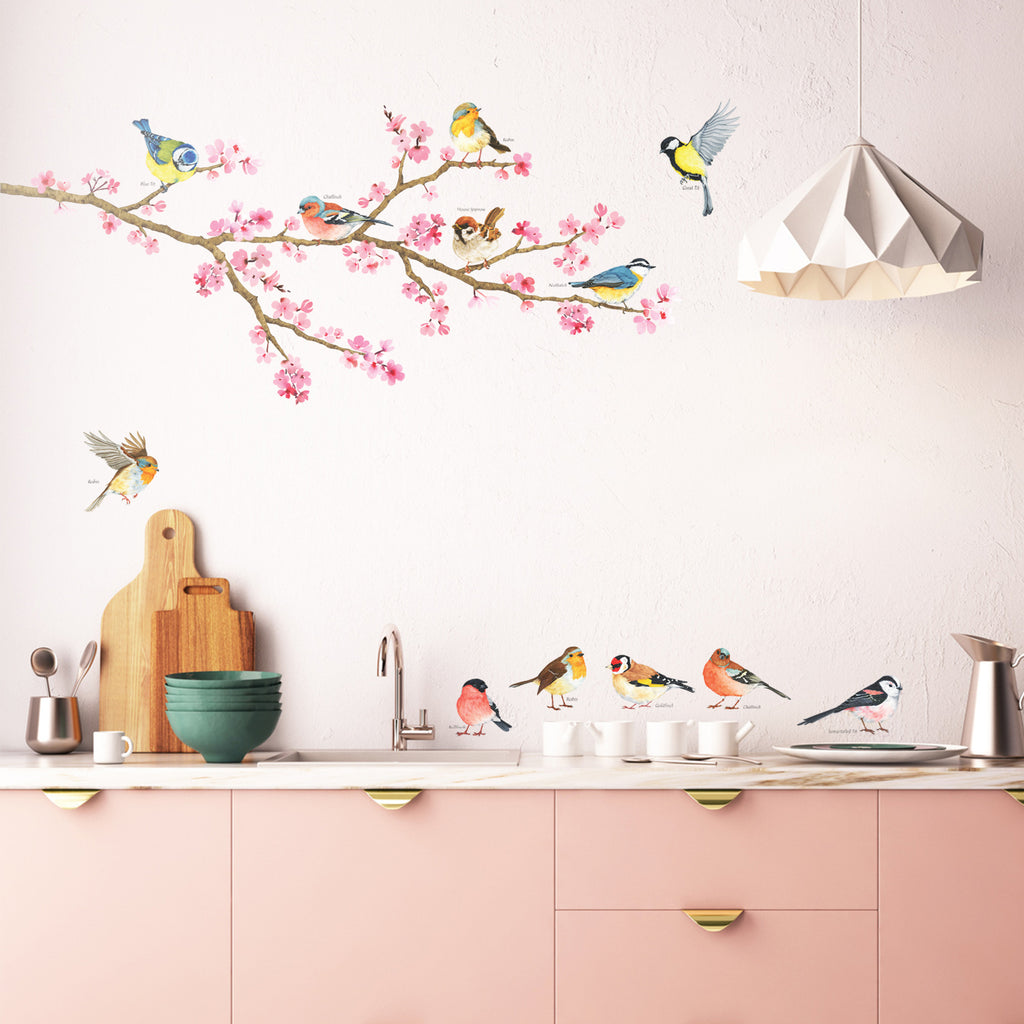 Cherry Blossom & Garden Birds Wall Stickers