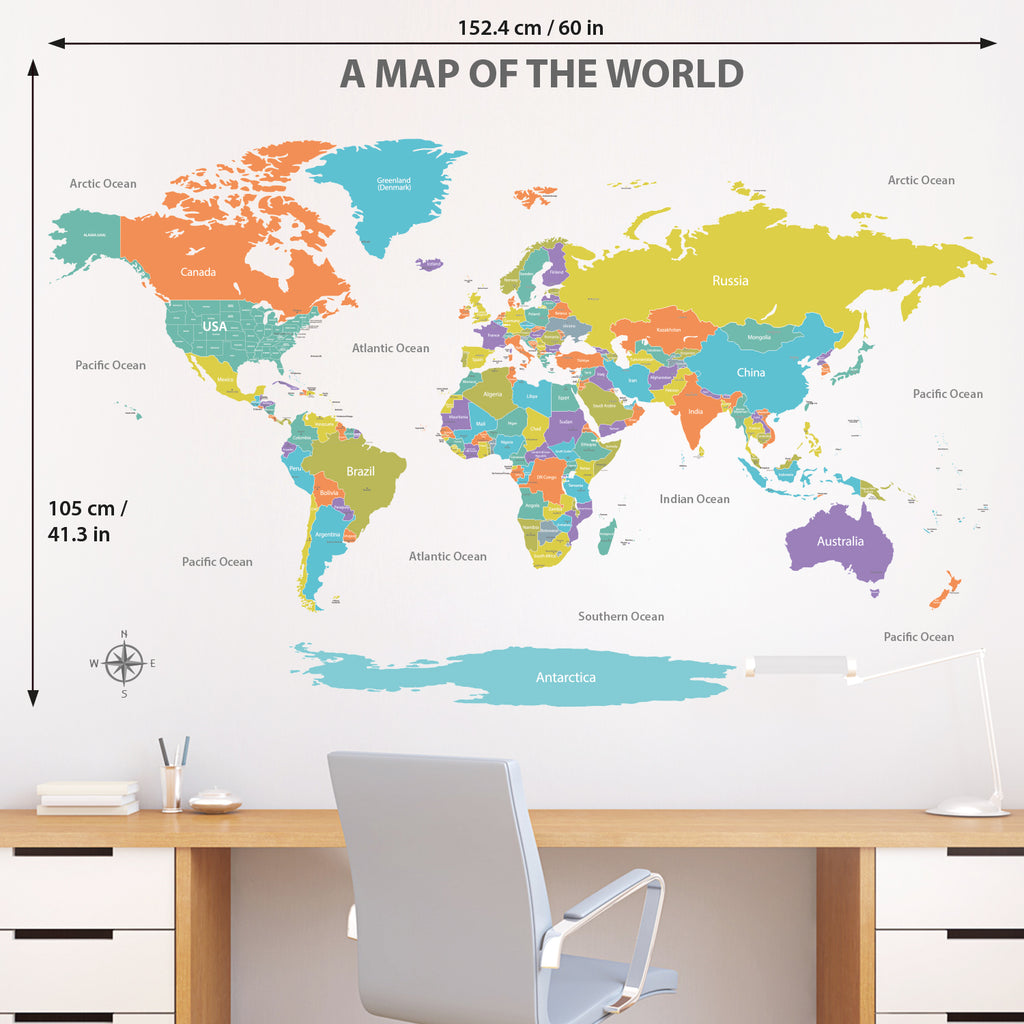 Colourful World Map Wall Stickers