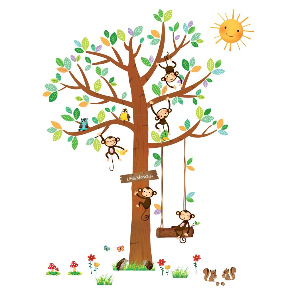 5 Little Monkeys Tree Wall Stickers - DECOWALL