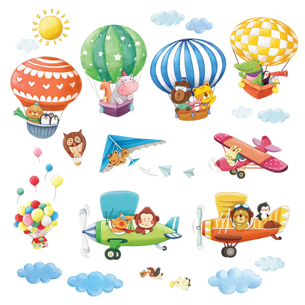 Animal Hot Air Balloons & Biplanes Wall Stickers